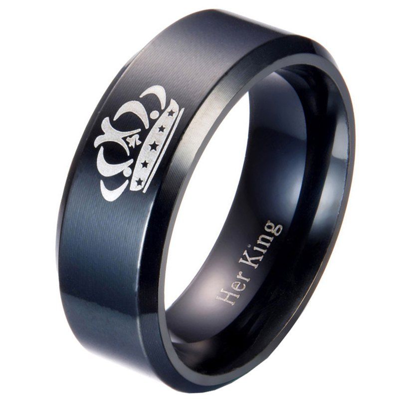

Male Crown Pattern Stainless Steel Ring with 8mm Width, Black