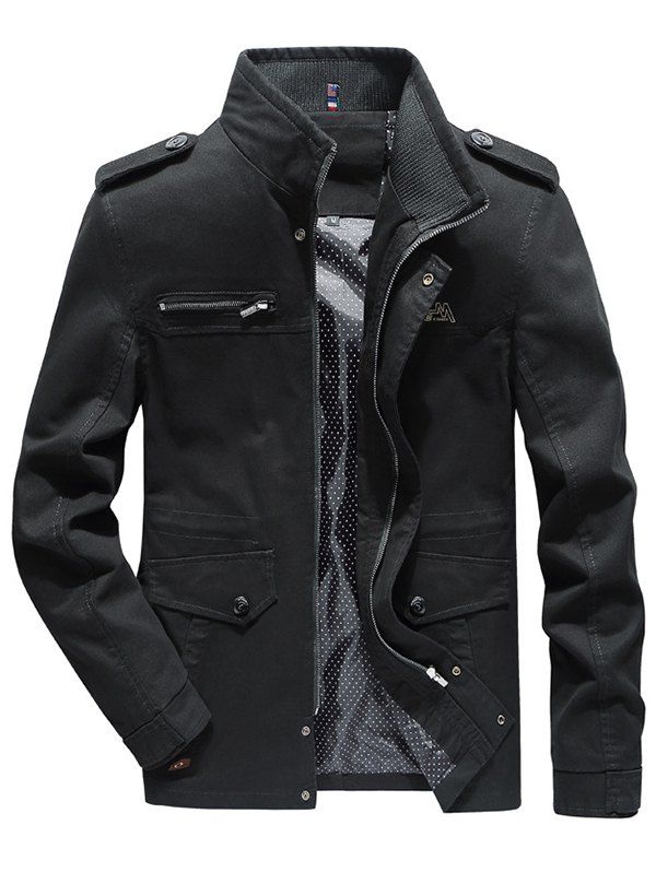 

Autumn Men's Cotton Stand Collar Jacket, Black