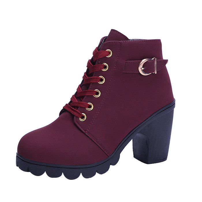 

Casual Chunky Heel Ankle Boots for Women, Red wine