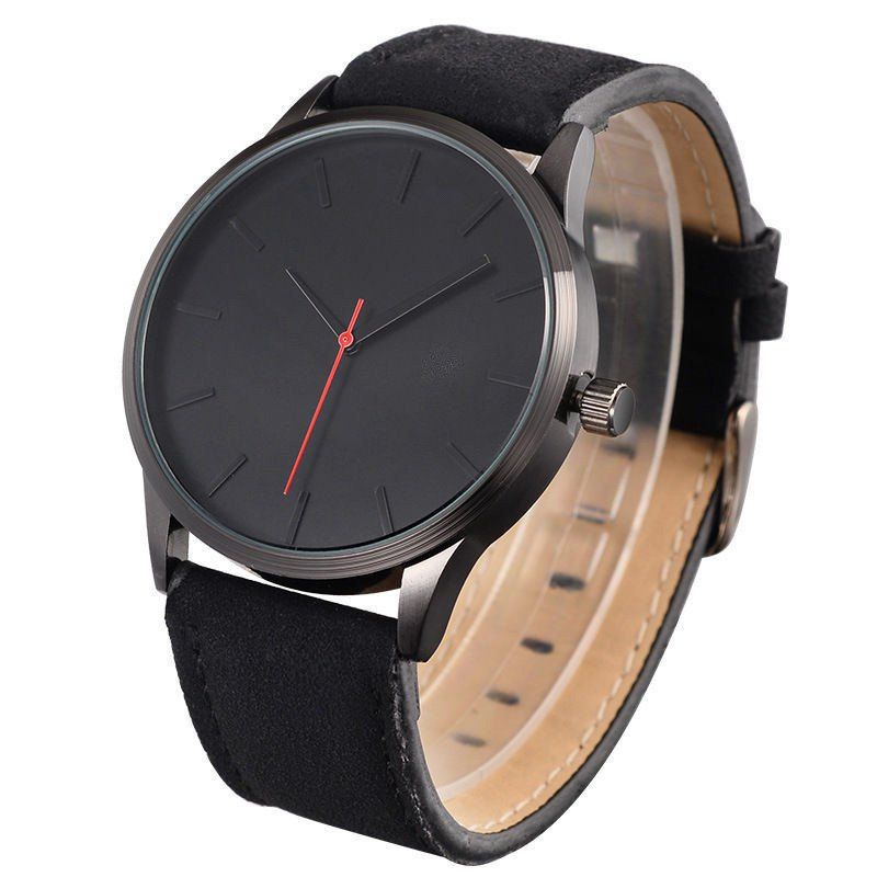 

Fashion Leather Band Large Dial Quartz Watch for Men, Black
