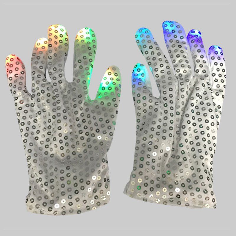

LED Seven-color Luminous Gloves Cool Dance Equipment Halloween Prom Party Gifts 2pcs, White