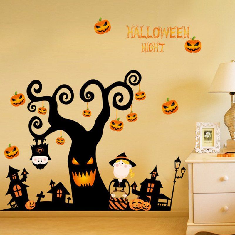 

Halloween Tree Pattern Wall Sticker, Black