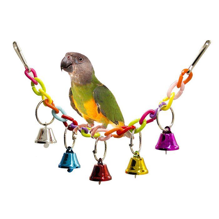 

Acrylic Pet Bird Toys Chew Cage Hanging Ladder Swing Ringer Bell for Parrot Cockatiel Parakeet, Multi