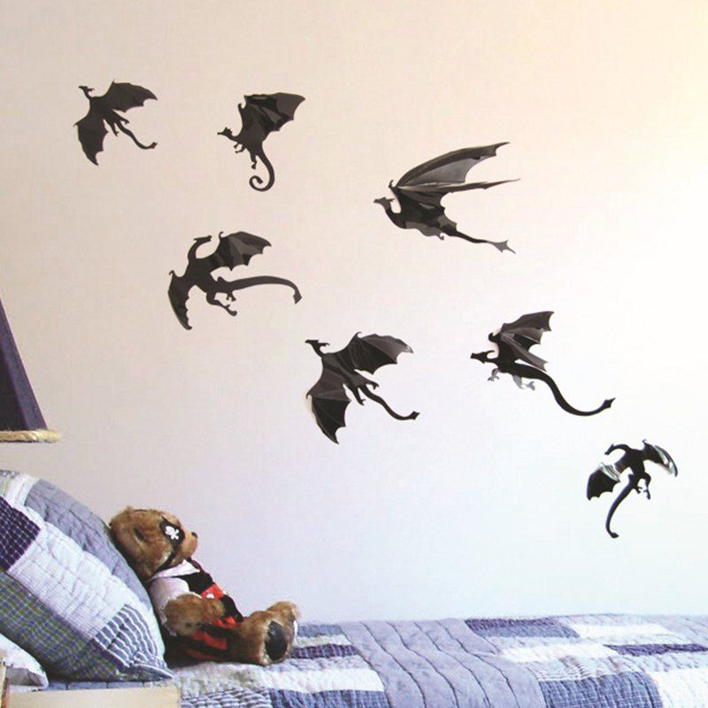 

H - 020 3D Stereoscopic Flying Dragon PVC Wall Sticker 7pcs, Black