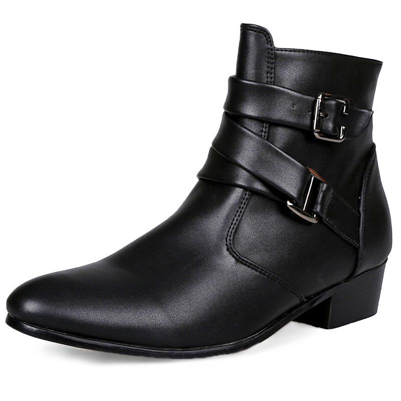 

Stylish Wear-resistant Zipper Leather High-top Men Boots, Black