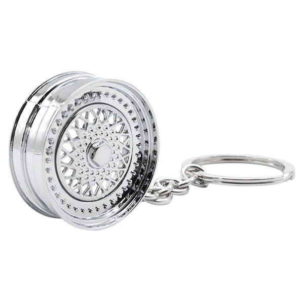 

3D Metal Car Wheel Design Keychain, Silver