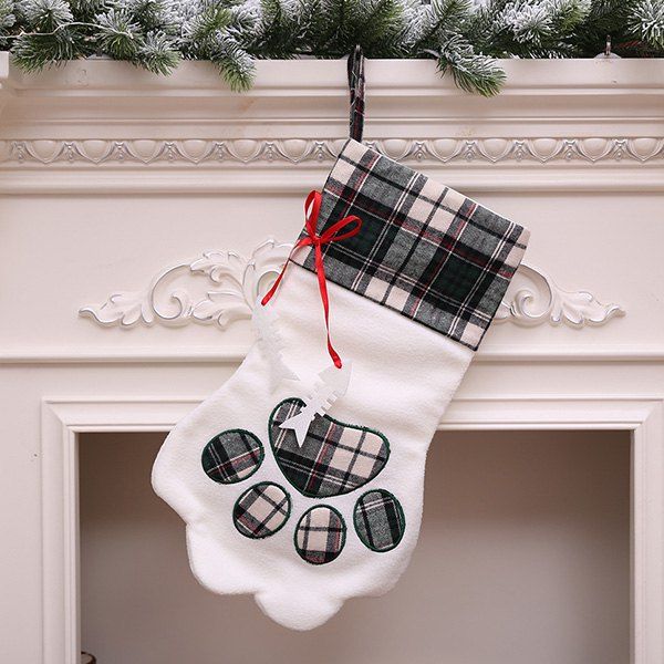 

Christmas Sock-shaped Gift Bag with Dog Paw Print Pattern, Carbon gray