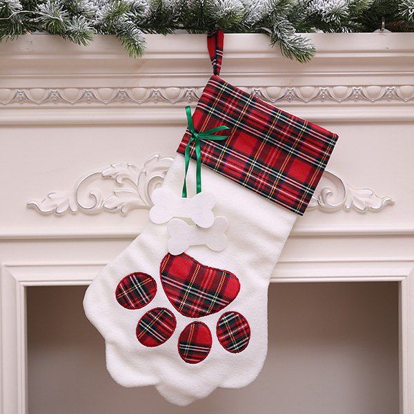 

Christmas Sock-shaped Gift Bag with Dog Paw Print Pattern, Valentine red