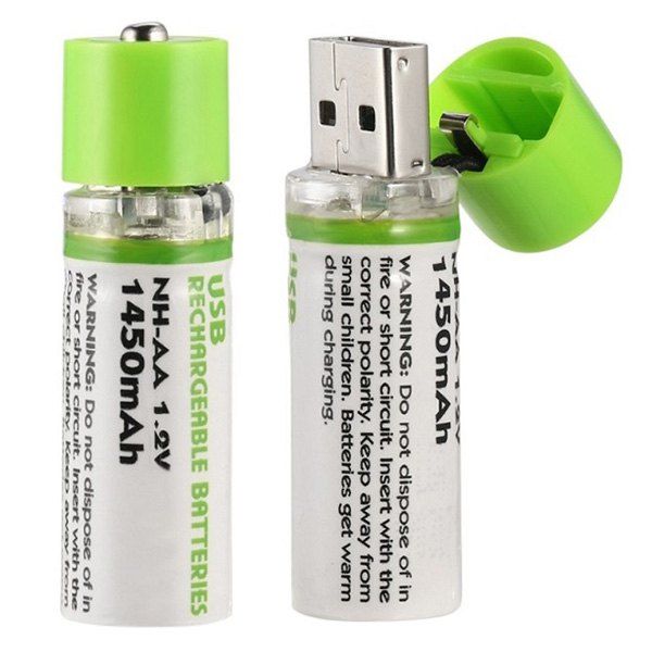 

AA Portable Rechargeable Ni-MH Battery with USB Interface 2pcs, Jungle green