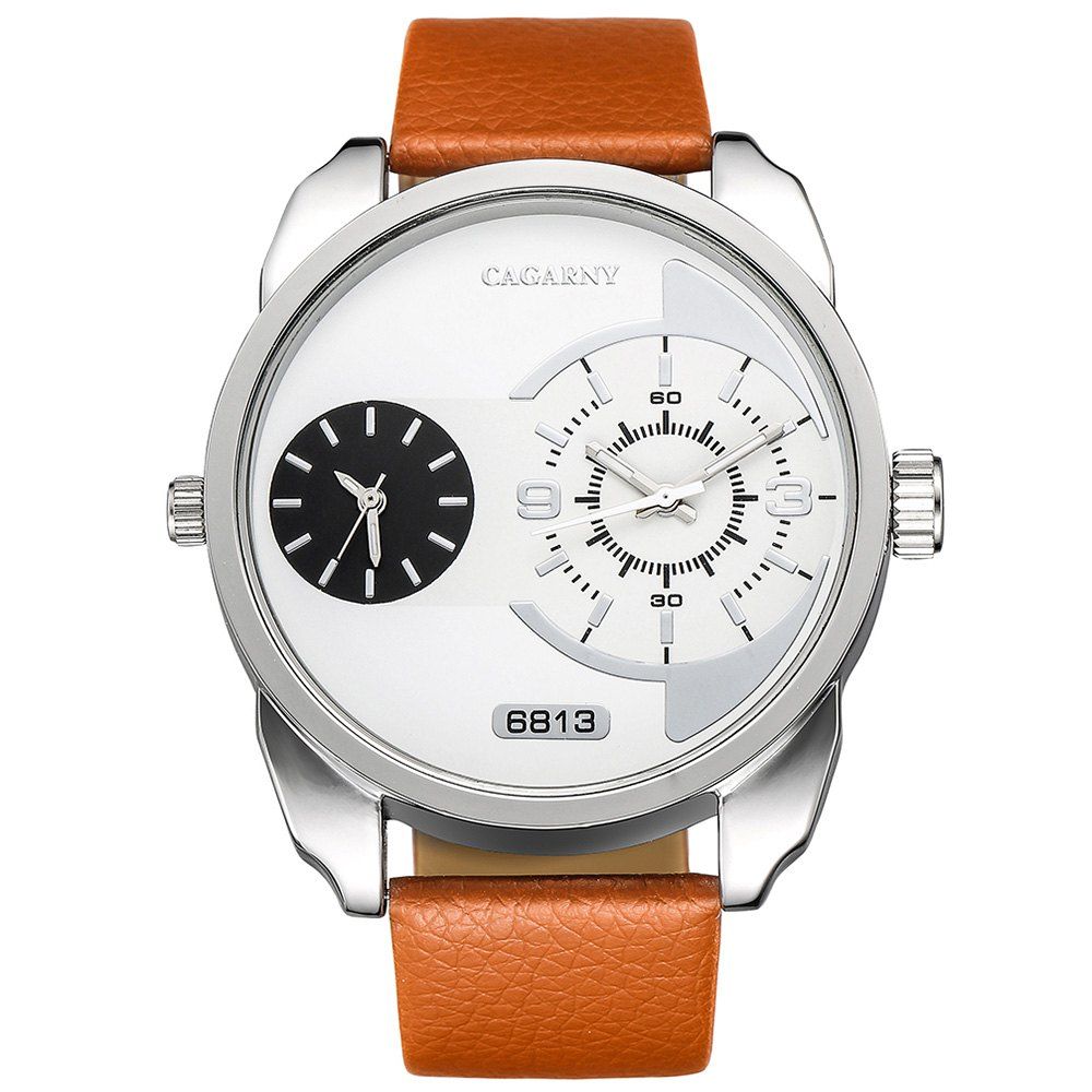 

CAGARNY 6813 Double Movement Men's Leather Quartz Watch, Multi-a