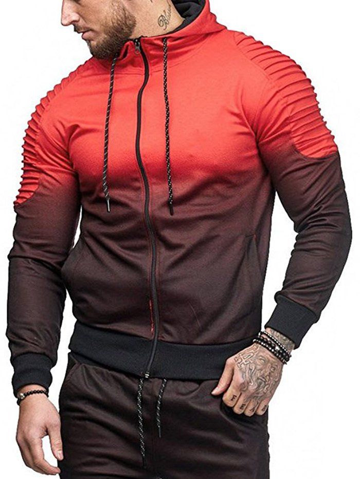 

Ombre Pleated Zip Sweatshirt Hoodie for Men, Red