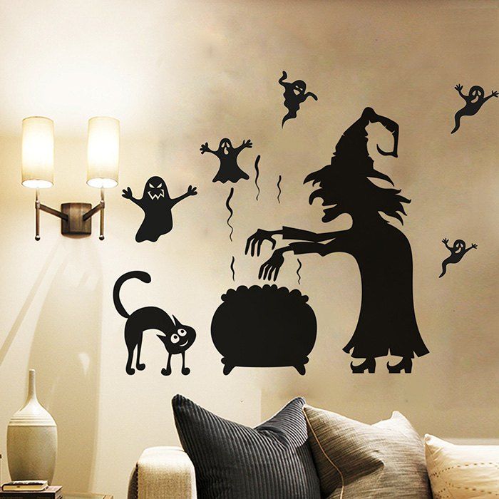 

Halloween Spook Party Removable Wall Sticker Living Room Bedroom Decoration, Black