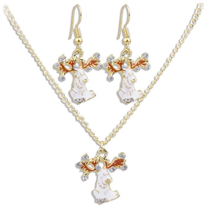 

White Fawn Pattern Necklace Earrings Jewelery Set, Gold