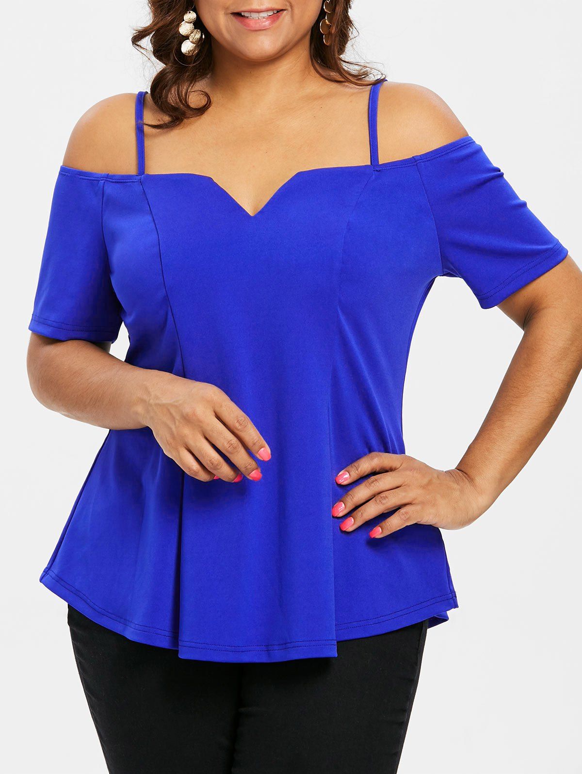

Plus Size Cold Shoulder T-shirt, Blue