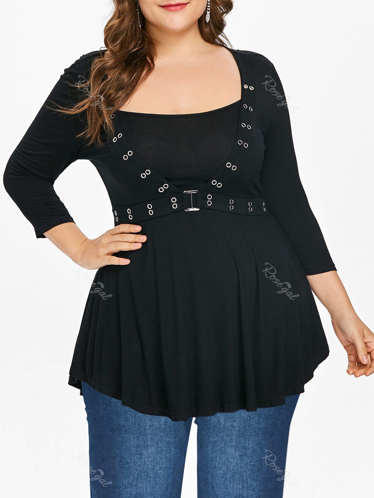 

Plus Size Empire Waist Square Neck T-shirt, Black