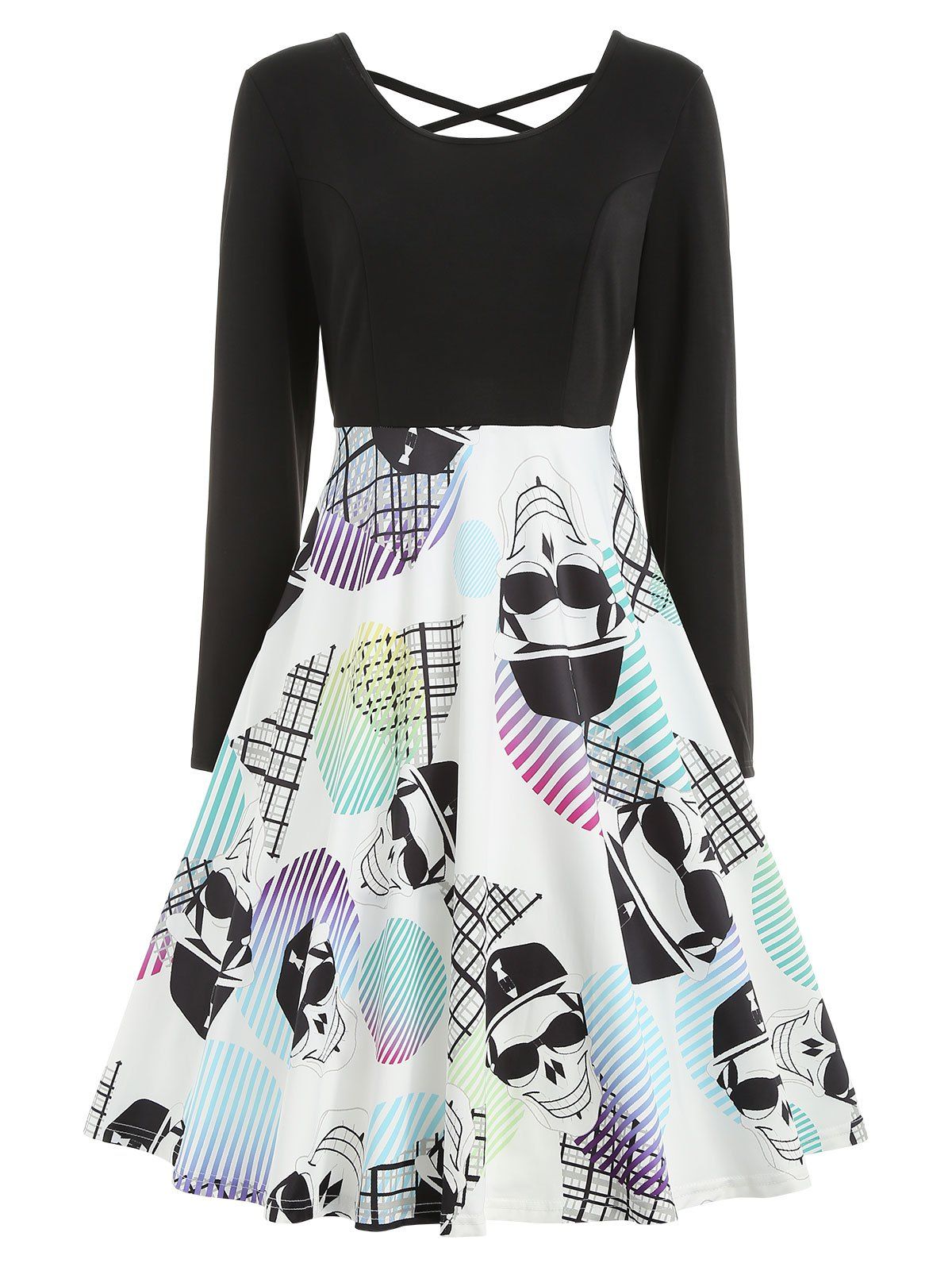 

Halloween Skull Print Long Sleeve Dress, Black