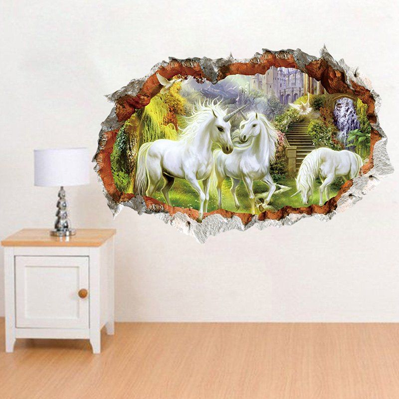 

3D Unicorn Art Sticker Wallpaper PVC Decoration Decal, Multi-a