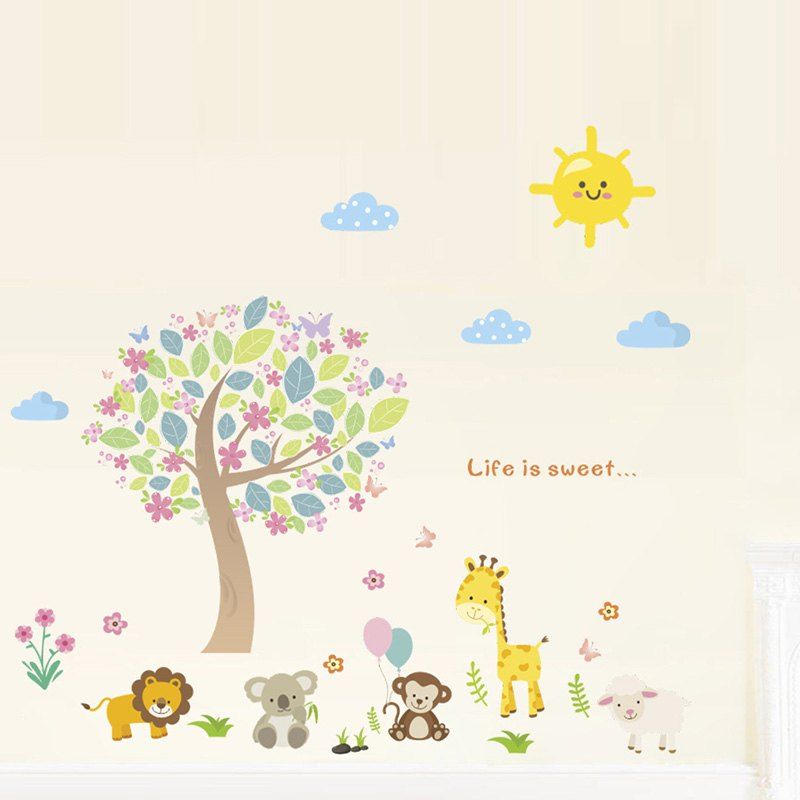 

Children's Bedroom Adornment Lovely Animal Tree Wallpaper, Multi-a
