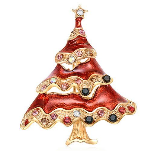 

Christmas Tree Style Beautiful Brooch for Women, Red