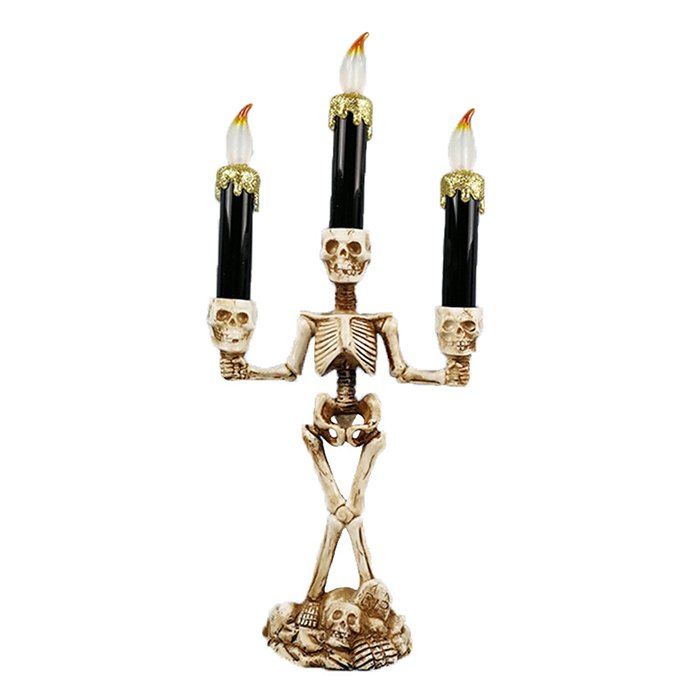 

Halloween Skeleton Pattern Three Candle LED Light for Bar KTV Decoration, Champagne gold