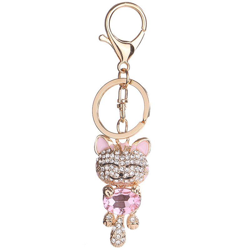 

Luxury Diamond Fortune Cat Car Key Chain Ring, Pink