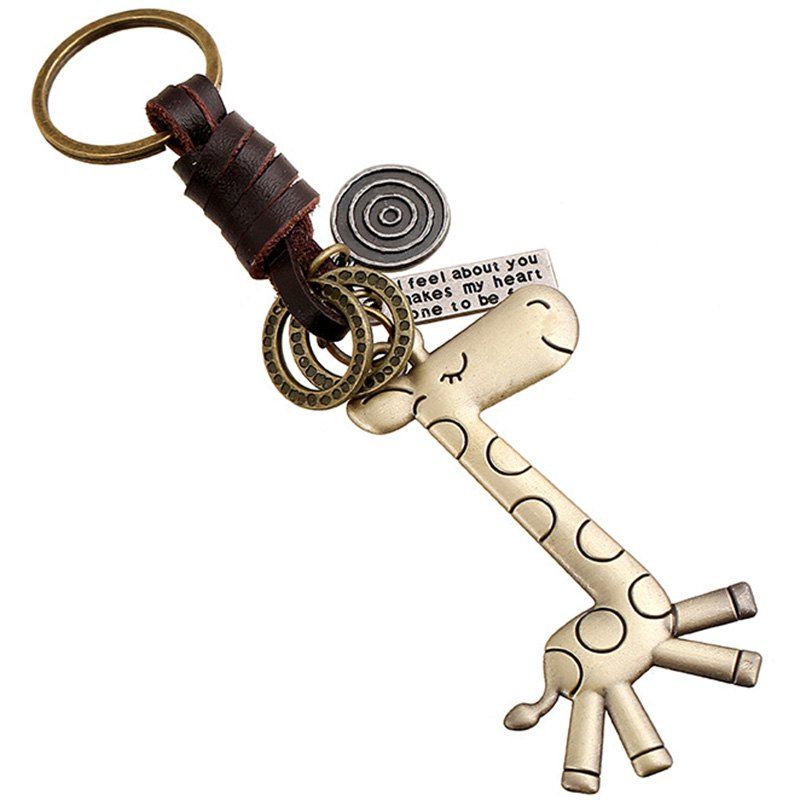 

Creative Gift Alloy Cute Giraffe Vintage Leather Key Chain, Multi-a