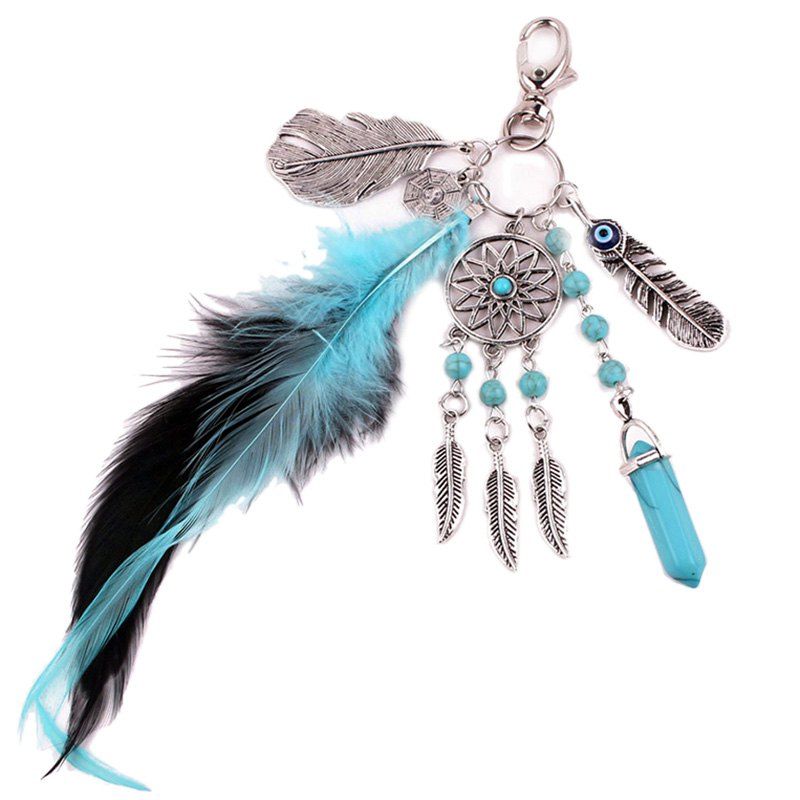 

Retro Feather Key Chain Pendant for Bag, Day sky blue