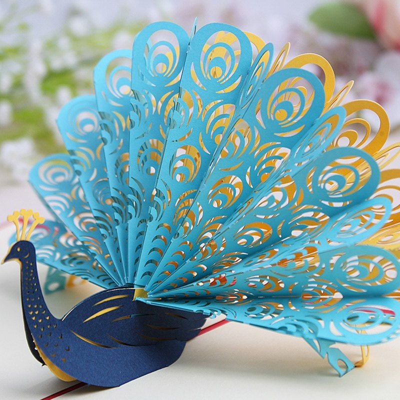 

3D Creative Peacock Design Greeting Card, Blue