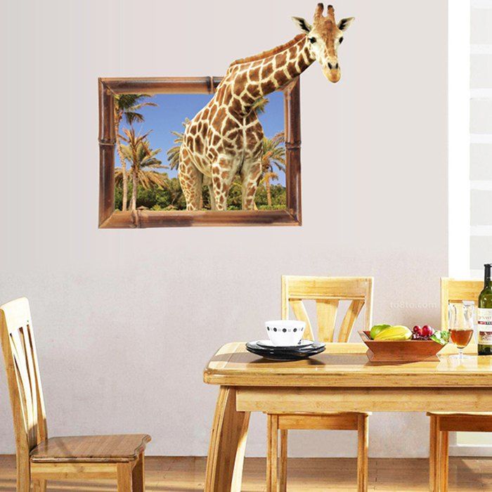 

New 3D Giraffe Bedroom Living Room Removable Wall Sticker, Multi-a