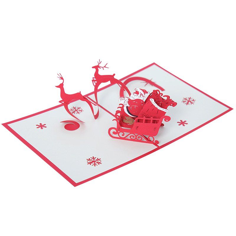 

3D Deer Car Christmas Greeting Card for Benediction, Red