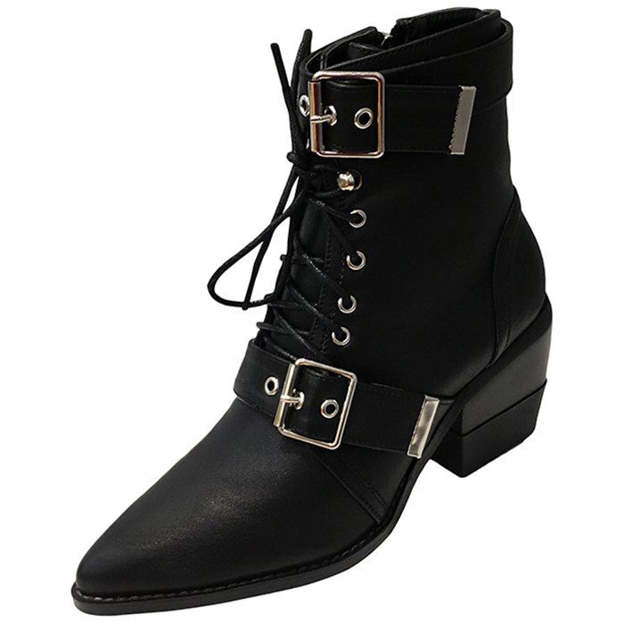 

2018 new European and American pointed boots, motorcycle boots, boots, buckles, women's boots, Black