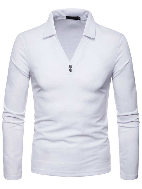 

Men's Shirts V Collar Designed Long Sleeves, White