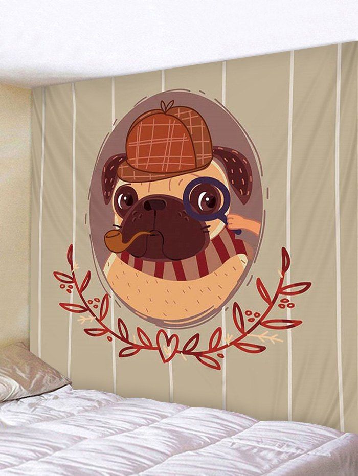

Cartoon Detective Pug Print Removable Wall Tapestry, Multi