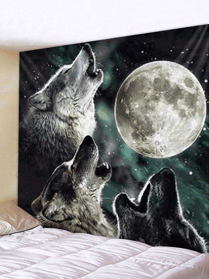 

Howl Wolves and Moon Print Removable Wall Tapestry, Multi