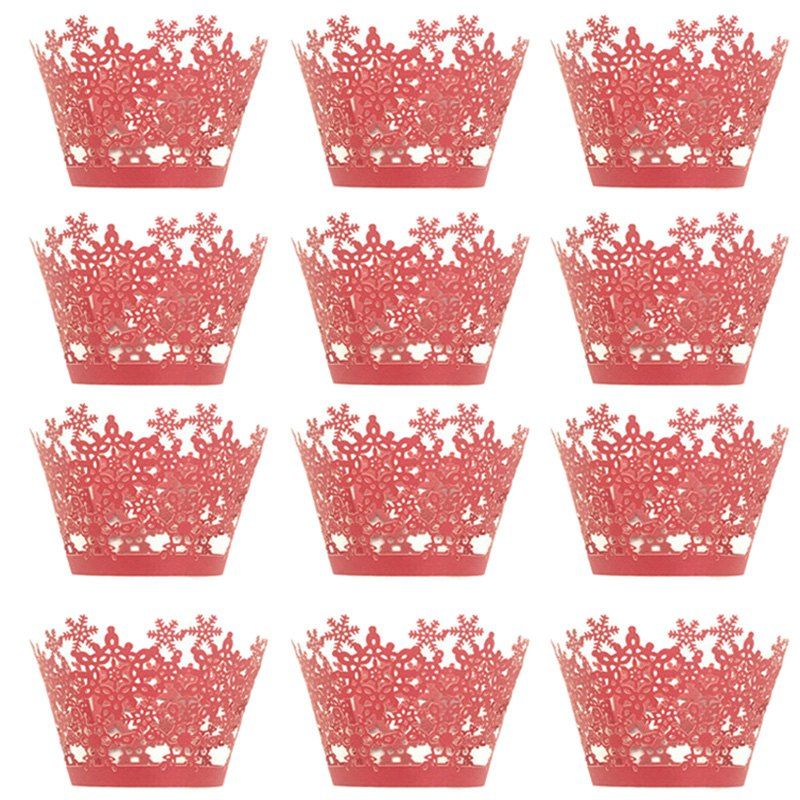 

Christmas Snowflake Cake Cup for DIY Baking 12pcs, Red