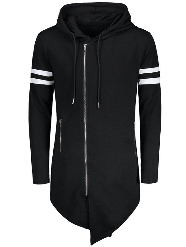 

Men's Cardigan Stitching Irregular Long-sleeved Hoodie, Black