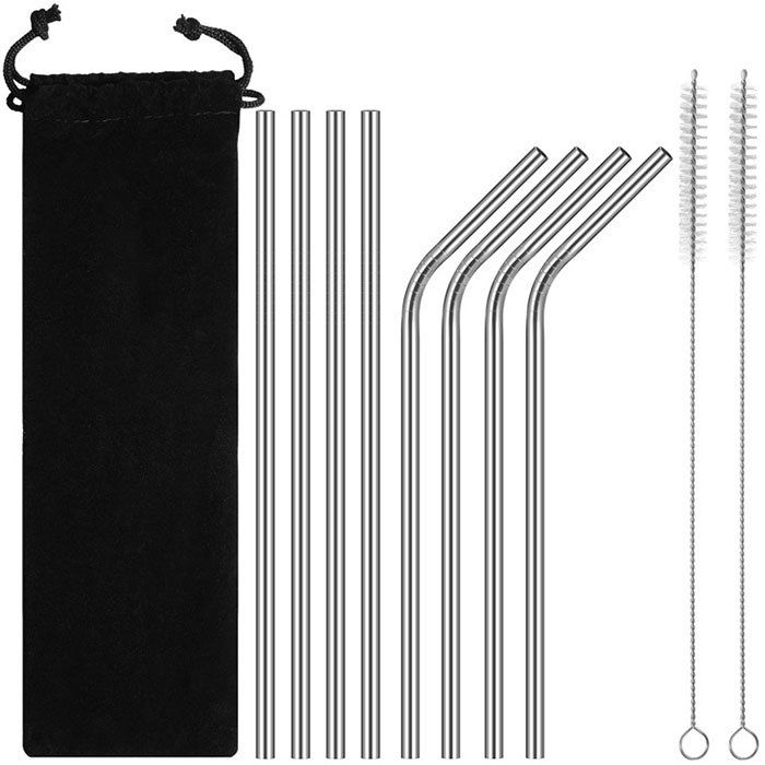 

Practical 304 Stainless Steel Coffee Milk Tea Drink Straws Set, Silver