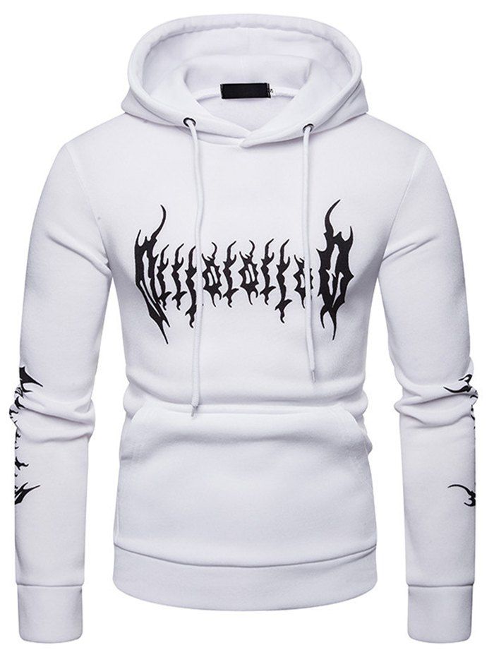 

Men's Flame Print Hooded Hoodies Sweater, White