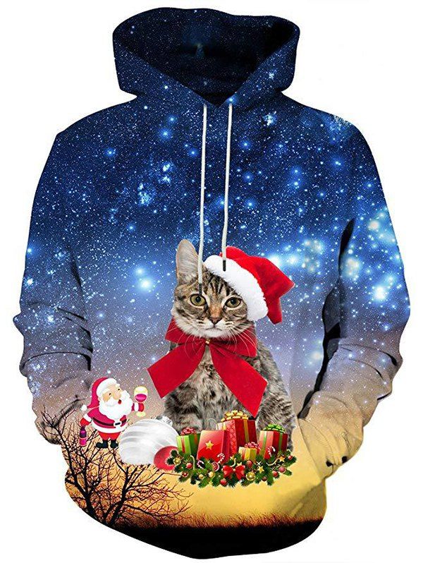 

Men's Long Sleeve Hoodie Beautiful Santa Cat Print, Multi