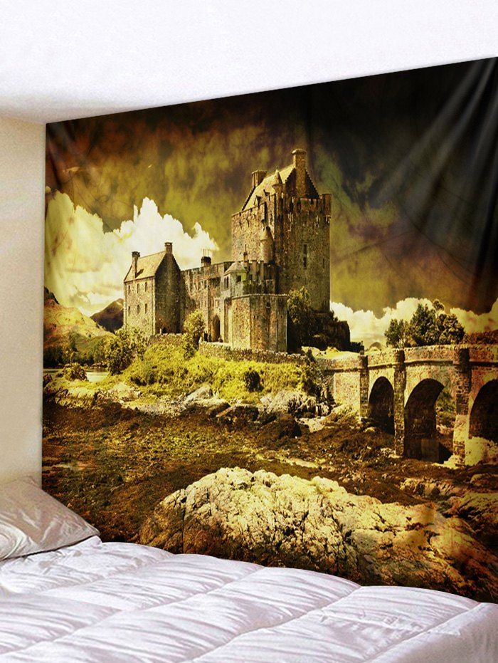 

Vintage Castle Print Tapestry Art Decoration, Golden brown