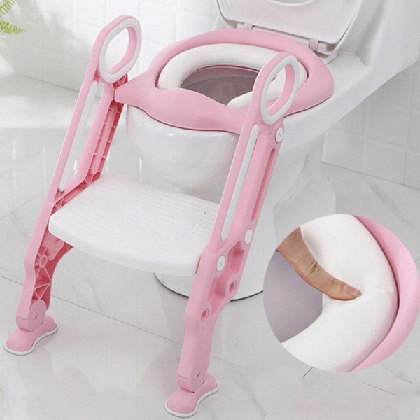 

12311 Hard Child Seat Cushion Infant Baby Ladder Folding Toilet, Pig pink, 12311