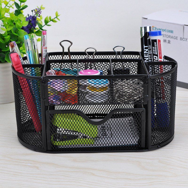

SP1287 8 Cell Metal Mesh Desktop Office Pen Pencil Holder Iron Desk Organizer School Supplies, Black