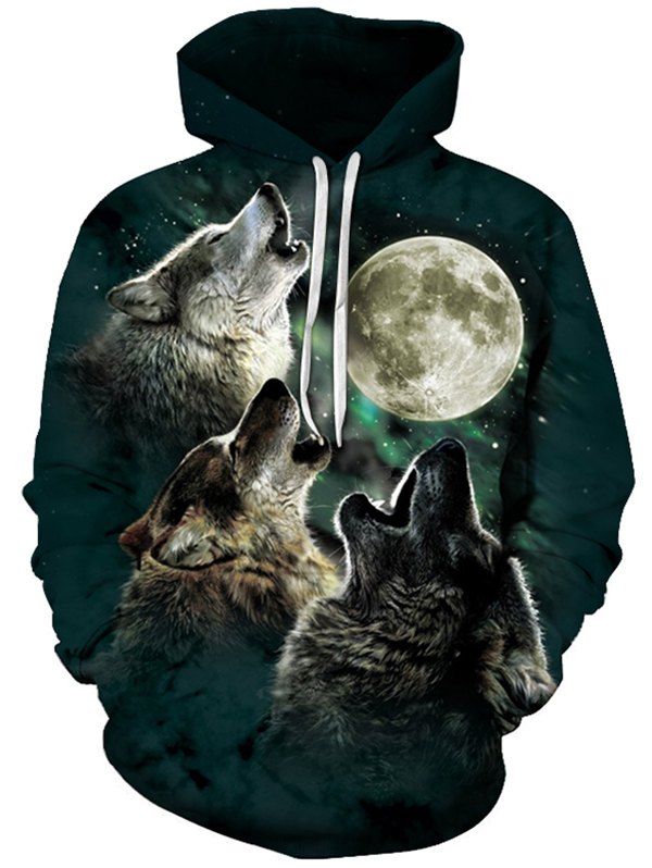 

Men's Hoodies 3D Printing Fashion Moon Wolf, Black