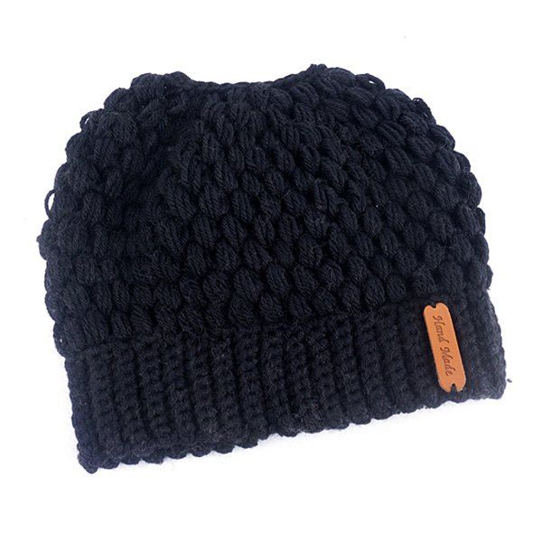 

Winter Ponytail Handmade Knit Empty Top Hat for Ladies, Black