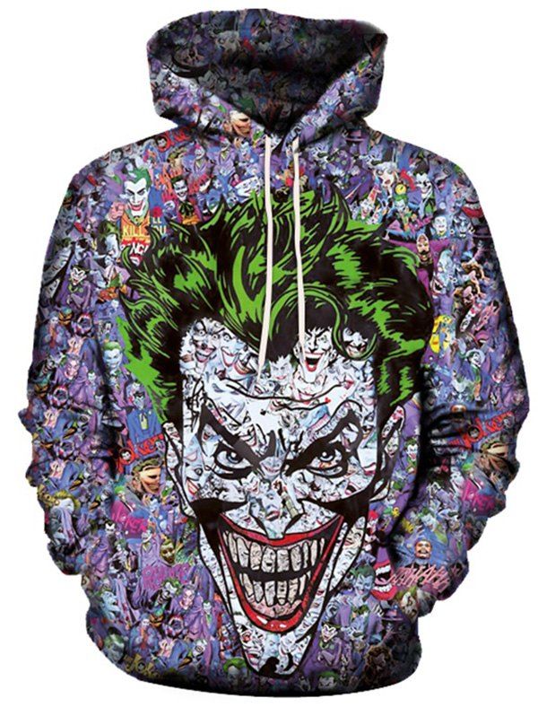 

Stylish Creative Printing Clown Hooded Sweater, Multi