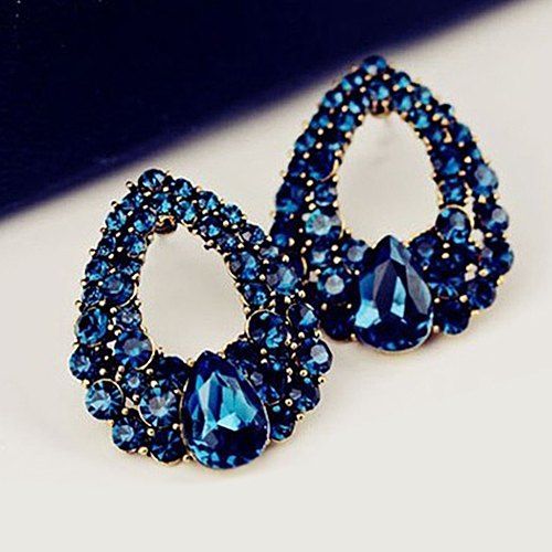 

A4203 Hollow Water Drops Earrings Diamonds Wild Earrings 2pcs, Midnight blue