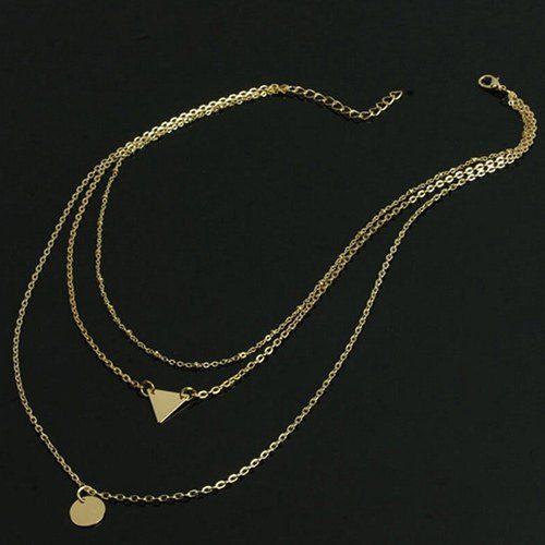 

Fashion Copper Bead Chain Sequins Triangle Piece Fringed Multi-layer Women's Short Necklace, Gold