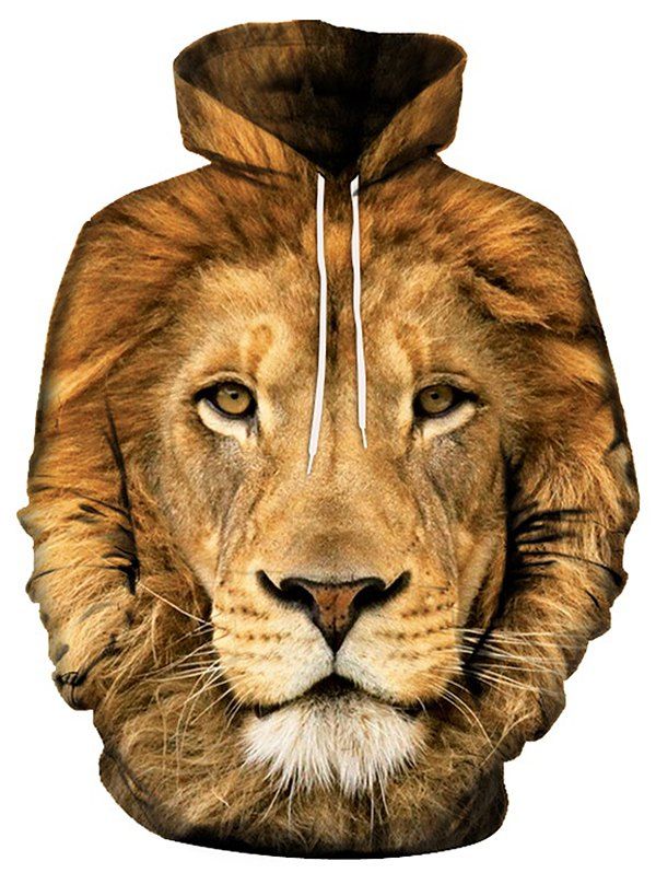 

Men's Autumn Winter 3D Lion Head Hooded Sweater, Yellow