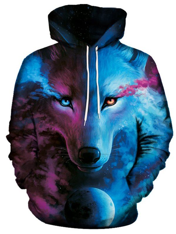 

Autumn Winter Men's New 3D Star Wolf Hooded Sweater, Nebula
