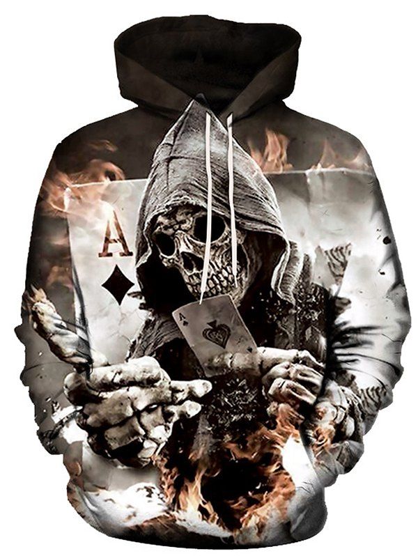 Men's Autumn Winter 3D Poker Hooded Sweater, Multi